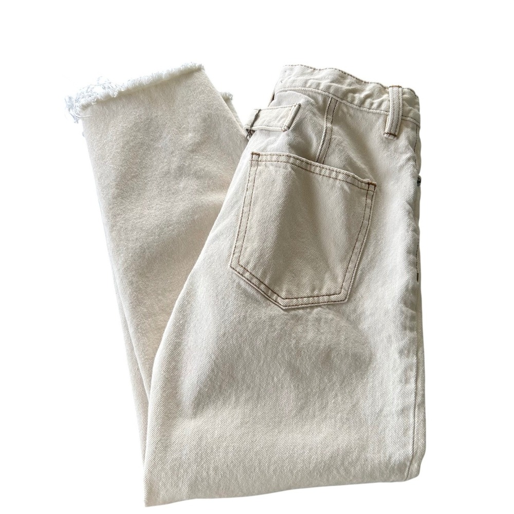 We The Free Beige Button Fly Cropped Jeans Distressed Raw Hem Size 25 Boho